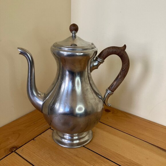 Royal Holland Daalderop Pewter Coffee Pot with Lid Wood Thorn Handle *Dented - Picture 3 of 9